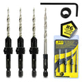 JNB Pro Countersink Bit Set for Wood, 3 Bits + 1 Free Extra, Tapered Bits with Adjustable Collar & Hex Wrench, Collar Set for Drilling, Precision Woodworking Tools, Durable Construction, #6 (9/64")