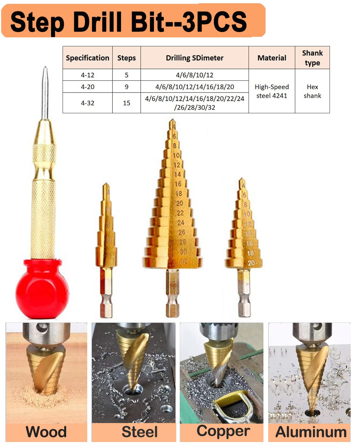 SHITIME 34 Pack Woodworking Chamfer Drill Bit Set with Countersink Bits