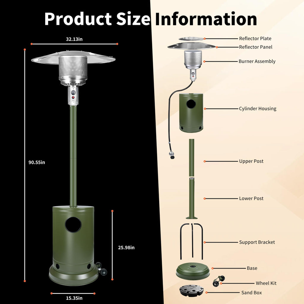 Evergreen 50,000 BTU Propane Patio Heater, Multiple Color Available, Outdoor Heater with Weighted Base, Adjustable