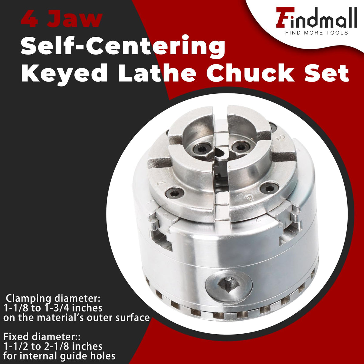 findmal 2-3/4 Inch 4 Jaw Self-Centering Keyed Lathe Chuck Set