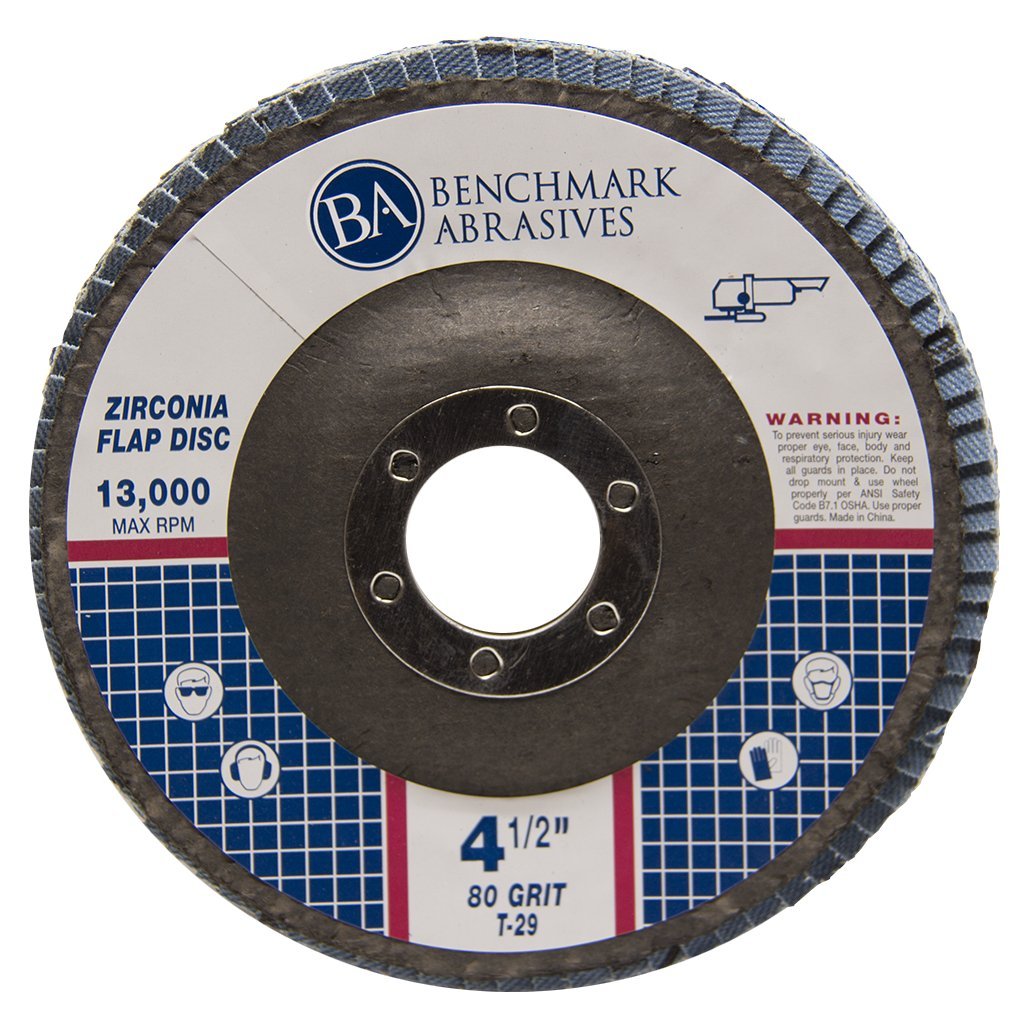 Benchmark Abrasives 4.5" Type 29 Zirconia Flap Discs, 80 Grit, 100-Count