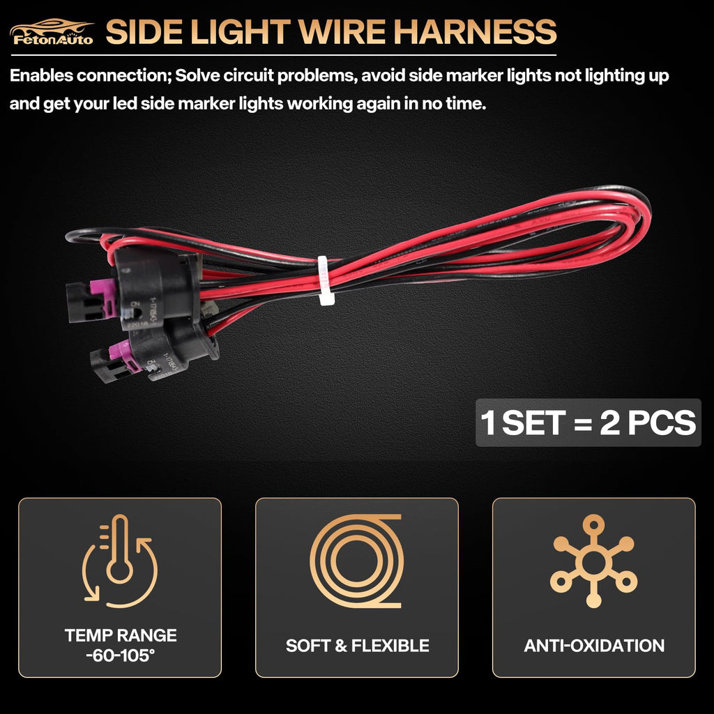 FetonAuto 2PCS Side Marker Light Plug Connector Pigtail Wire Harness for Chrysler 300 2015-2023