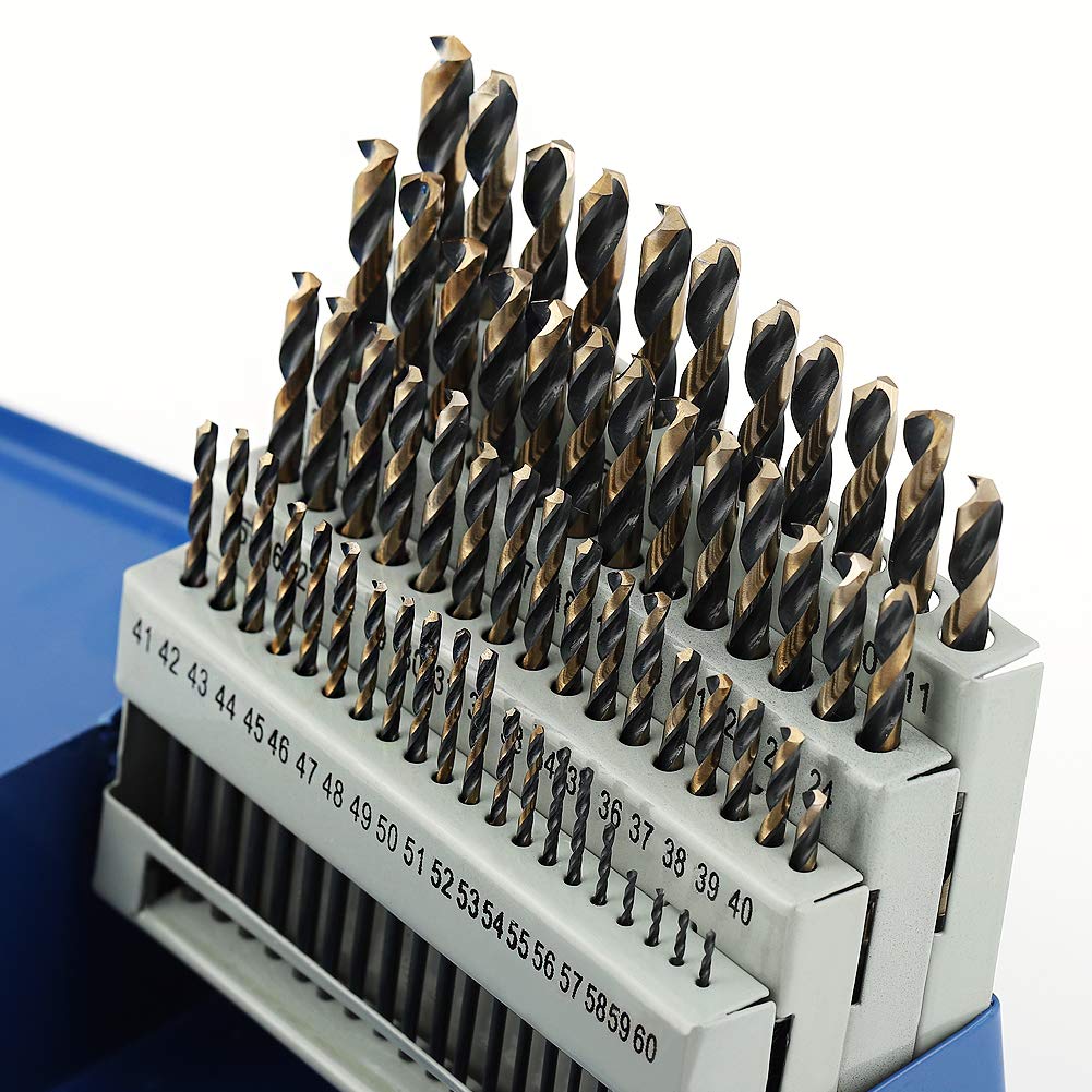 COMOWARE 60pcs Number Drill Bit Set, Wire Gauge #1 to #60, HSS M2 Drill Bit, 135° Split Point, Black and Gold Coated, Drill Bit Set for Metal/Plastic/Wood, with Index Case