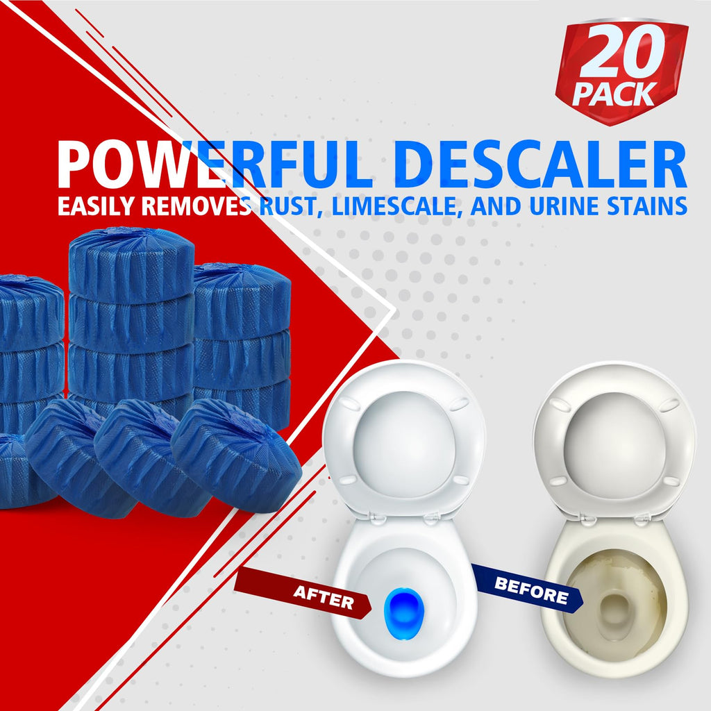 20 Pack Toilet Bowl Cleaner Tablets,Blue Automatic Toilet Tank Cleaners, Long-Lasting Household Toilet