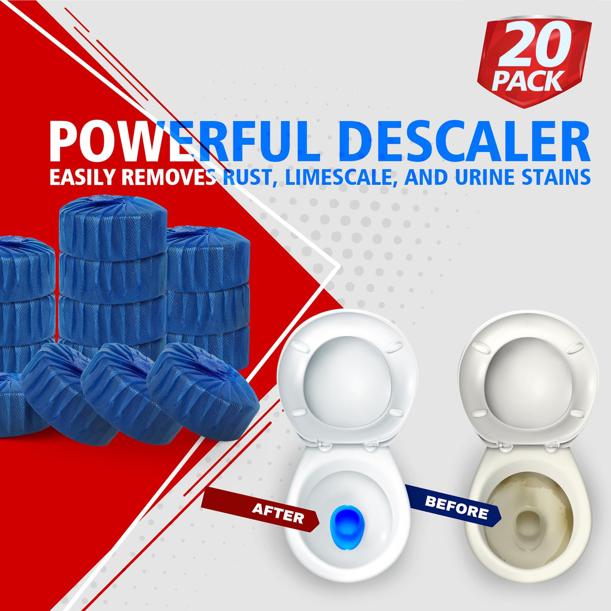 20 Pack Toilet Bowl Cleaner Tablets,Blue Automatic Toilet Tank Cleaners, Long-Lasting Household Toilet