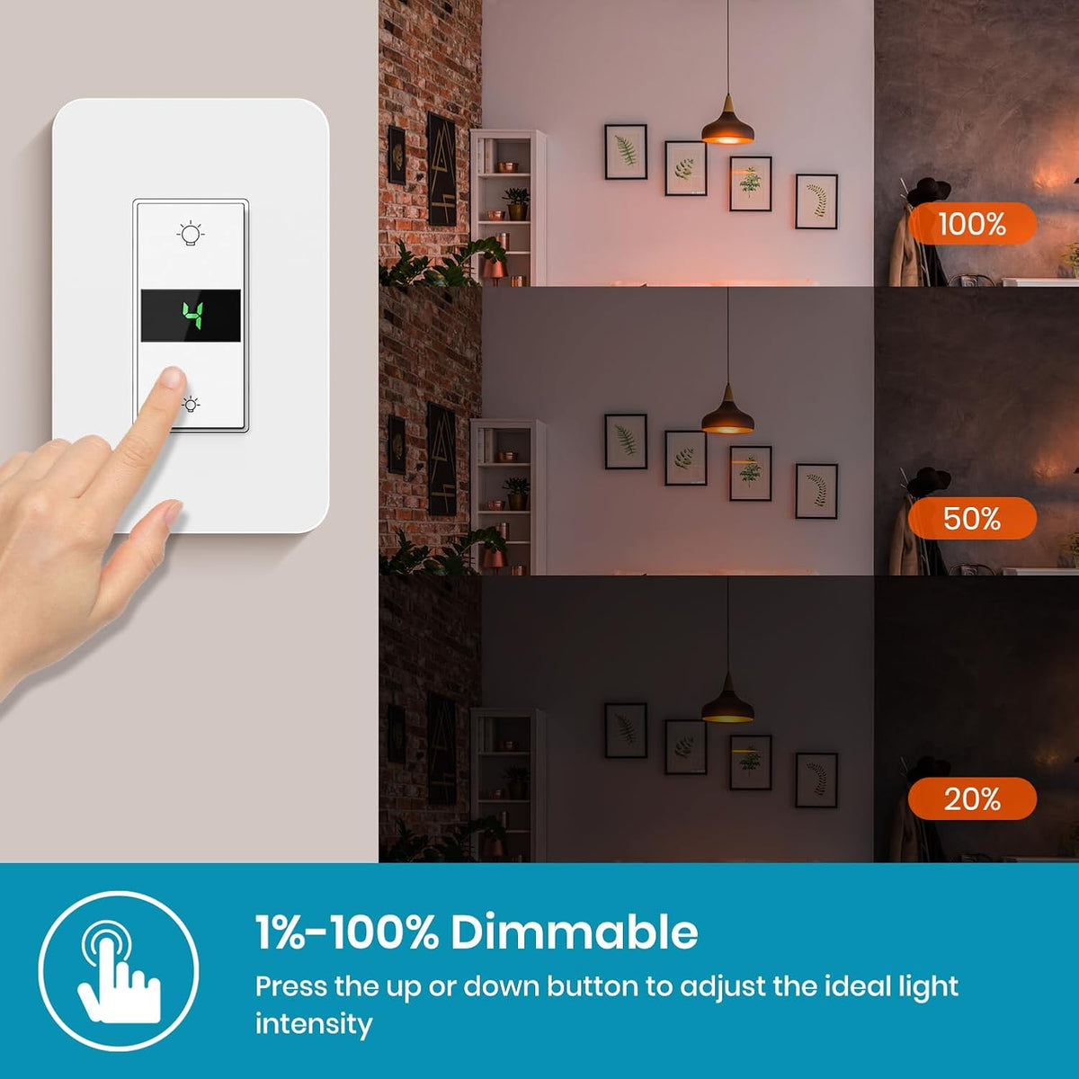 Smart Dimmer Switch 2Gang Digital Display Single-Pole 3Way Dimmer Smart Switch， 2024 New Model，Works with Siri, Alexa