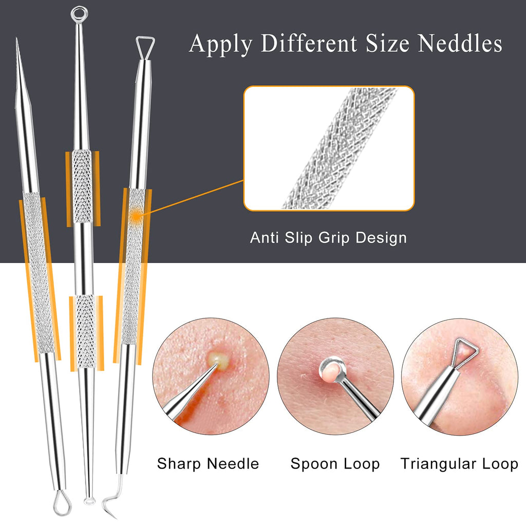 Pimple Popper Tool Kit - 6 Pcs Blackhead Remover Comedone Extractor Tool Kit with Metal Case for Quick and Easy