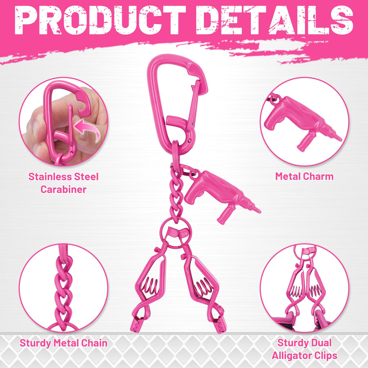 MELOTOUGH Glove Clips Double End Metal Work Glove Holder with Charm (Pink)