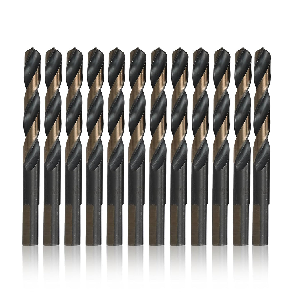 Drill America 3/16" High Speed Steel Black & Gold KFD Split Point Mechanic Length Drill Bit with 3-Flat Shank (Pack of 12), KFD Series