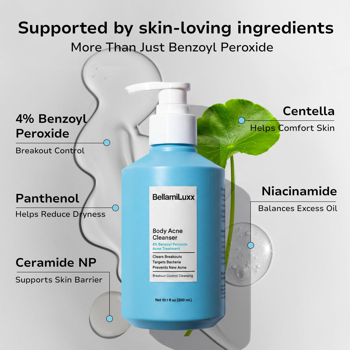 Benzoyl Peroxide Body Acne Wash: Body Acne Treatment Wash for Acne on Back, Chest, Butt & Folliculitis-Prone Skin –