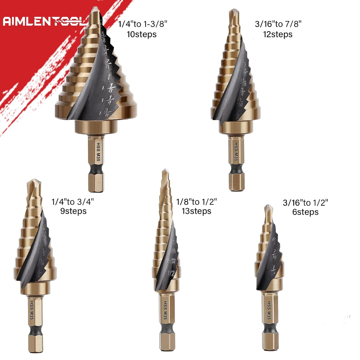 Hex Shank Cobalt Step Drill Bit Set