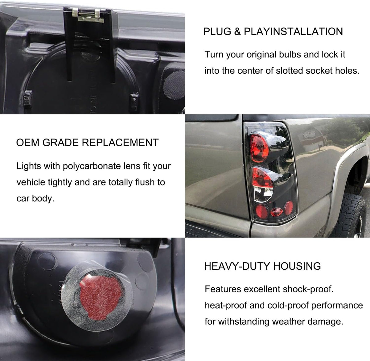 MOCW Tail Light Compatible With 1999-2006 Chevy Silverado 1500 2500 3500 2007 Classic,1999-2002 GMC Sierra 1500 2500 3500 Taillight Housing Replacement Left Driver & Right Passenger Side, Black/Smoke