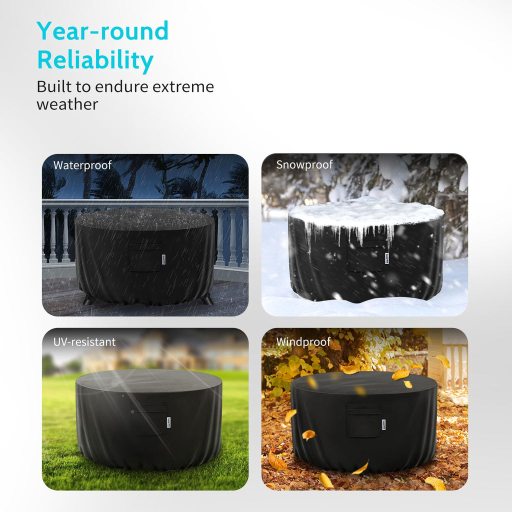 Round Fire Pit Table Cover Waterproof, Fit 48"D x 24"H Firepit