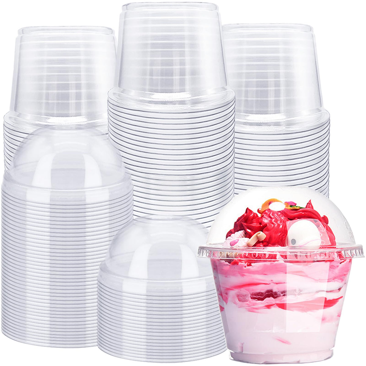 100 Pack 8 oz Clear Plastic Cups with Dome Lids(Hole in the Lid)