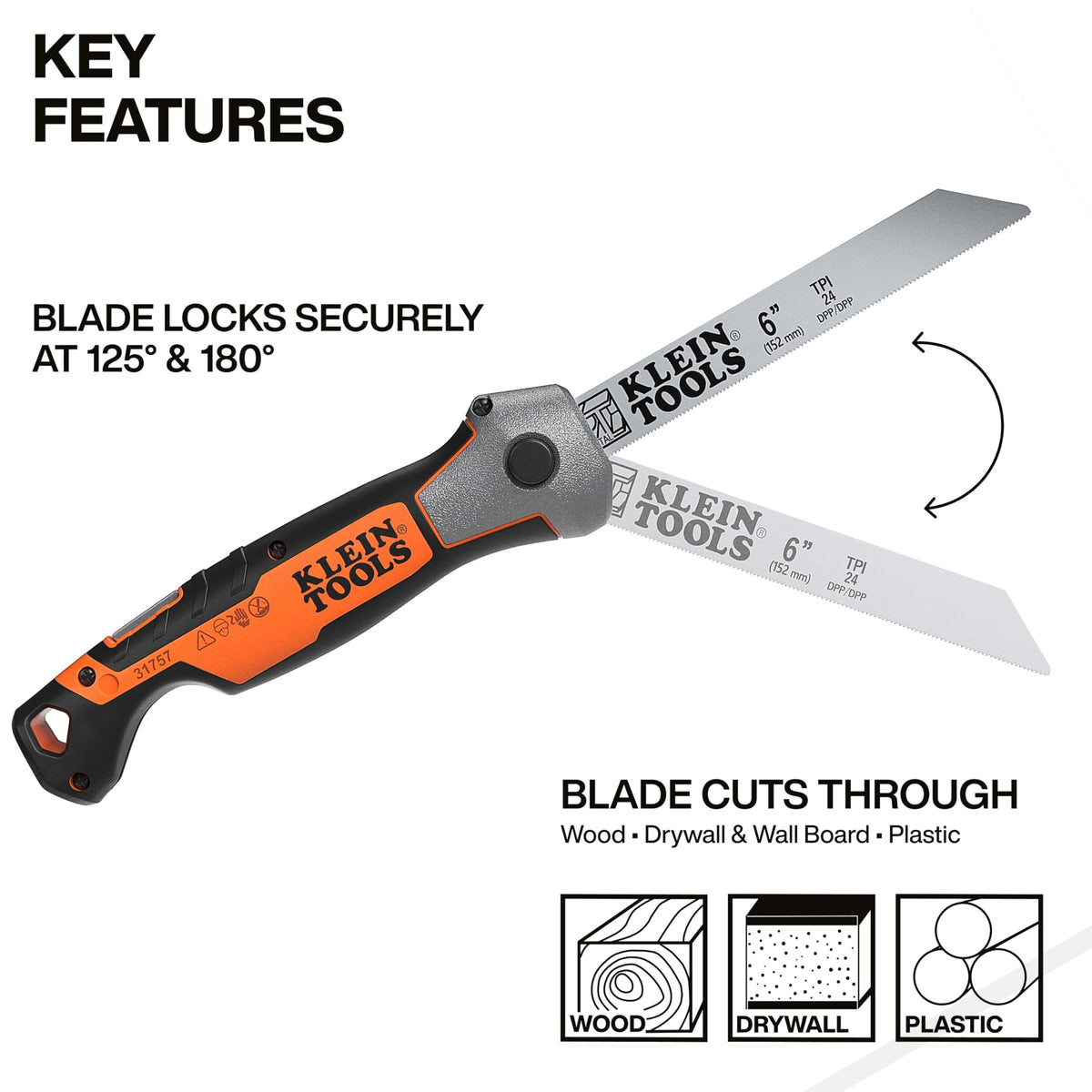 Klein Tools 31757 Folding Multi-Purpose Jab Saw, Multiple Blades Included