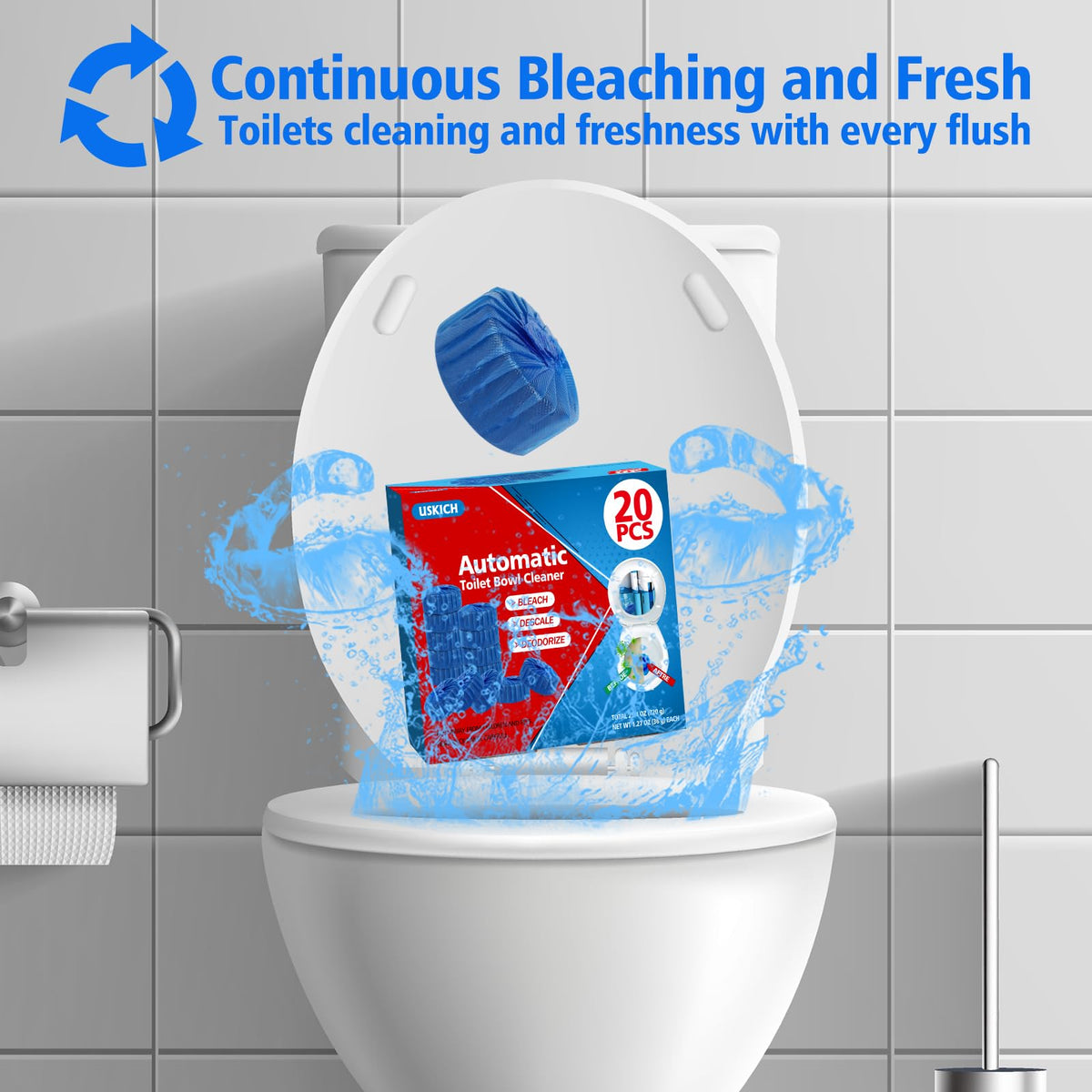 20 Pack Toilet Bowl Cleaner Tablets,Blue Automatic Toilet Tank Cleaners, Long-Lasting Household Toilet