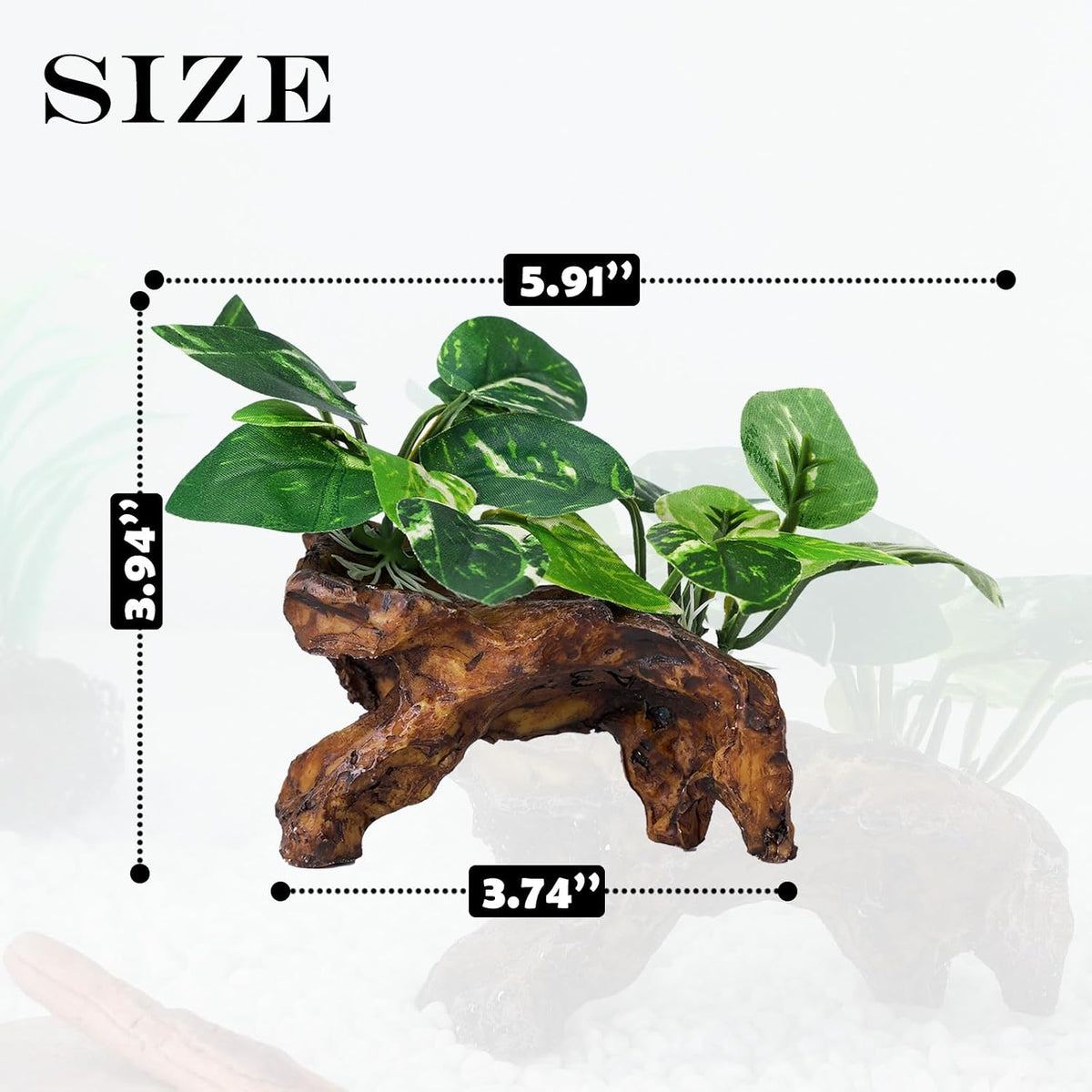 Artificial Aquarium Ornaments Silk Leaf Betta Fish Tank Decoration Driftwood Cave Decor for Reptiles Plants Driftwood