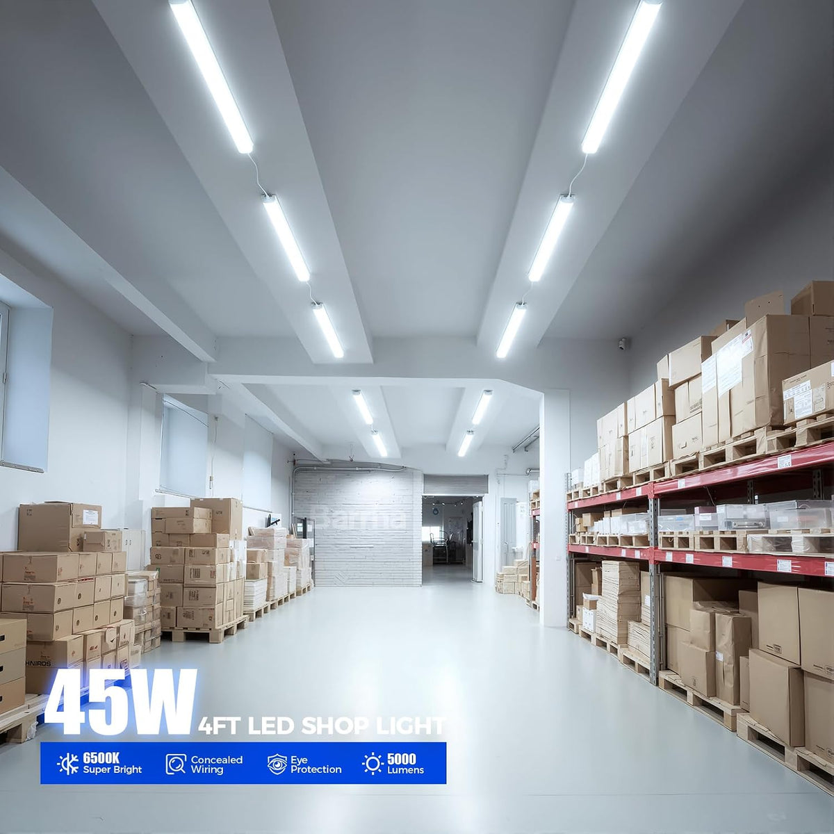 Barrina LED Shop Lights 4FT for Workshop, Garage, 45W 5000LM 6500K, 6 Packs