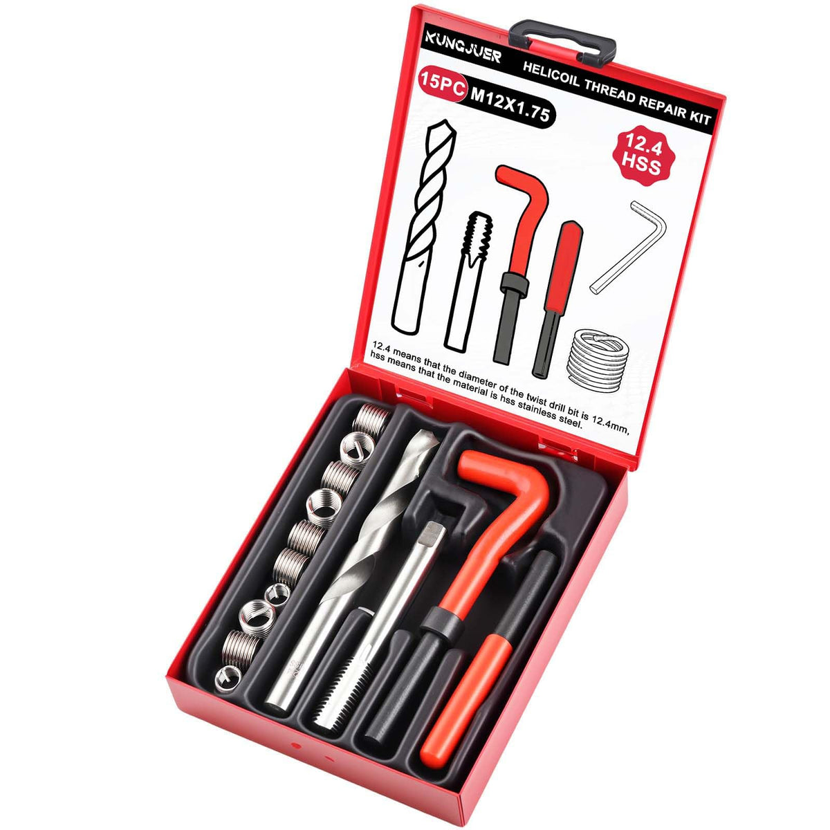 KUNGJUER Helicoil Metric Thread Repair Insert Kit, M12x1.75mm Rethreading
