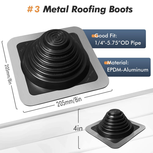#3 Epdm Metal Roof Vent Boot, Flexible Roofing Boots Fits Pipe Od 1/4" to 5-3/4", Metal Roof Jacks Flashing for