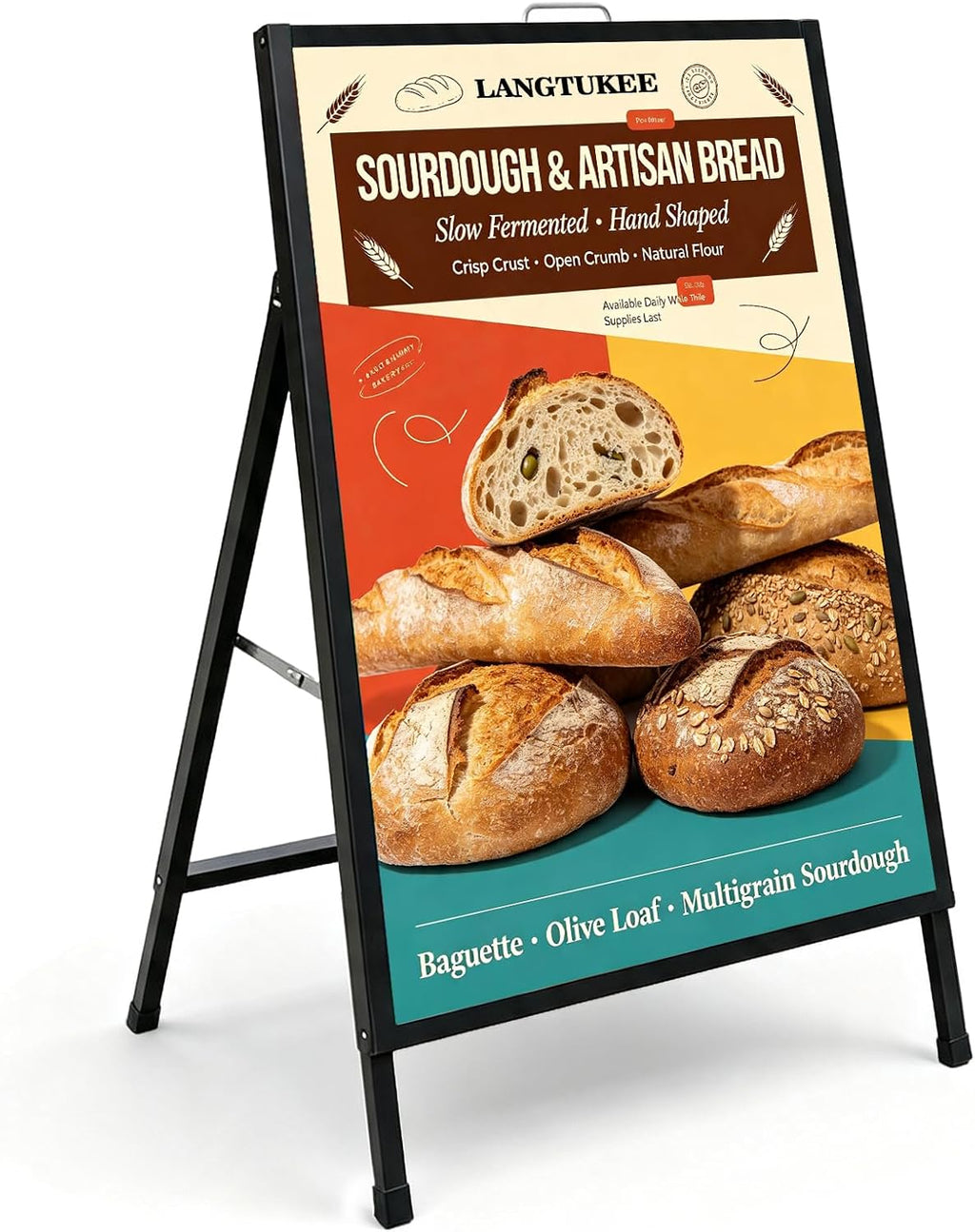 24x36 Sidewalk Sign Single Sided - Heavy Duty L-Frame Metal Poster Stand with Slide-in Design, Angled Outdoor Floor