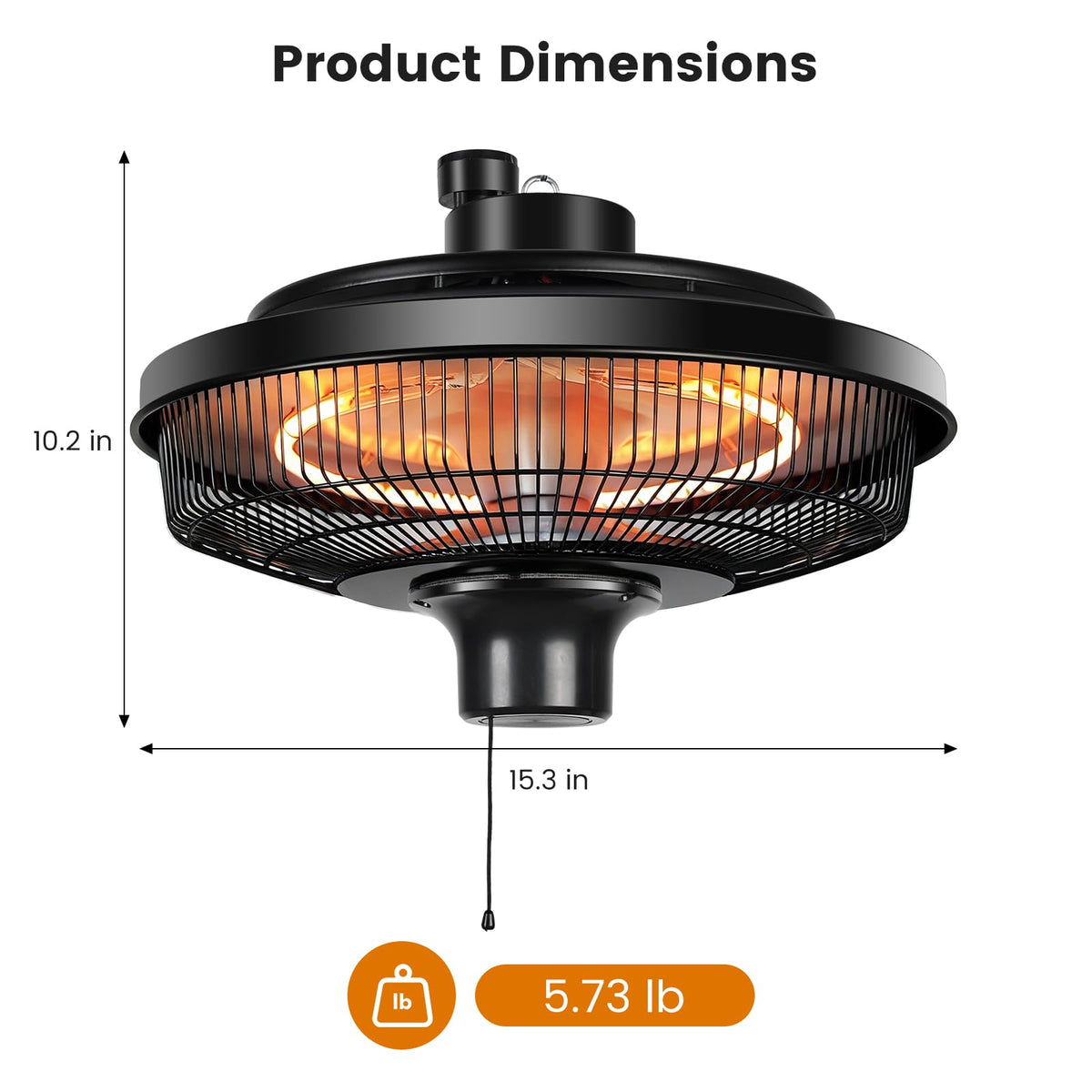 1500W Electric Ceiling Heater for Home, Patio, Gazebo & Greenhouse