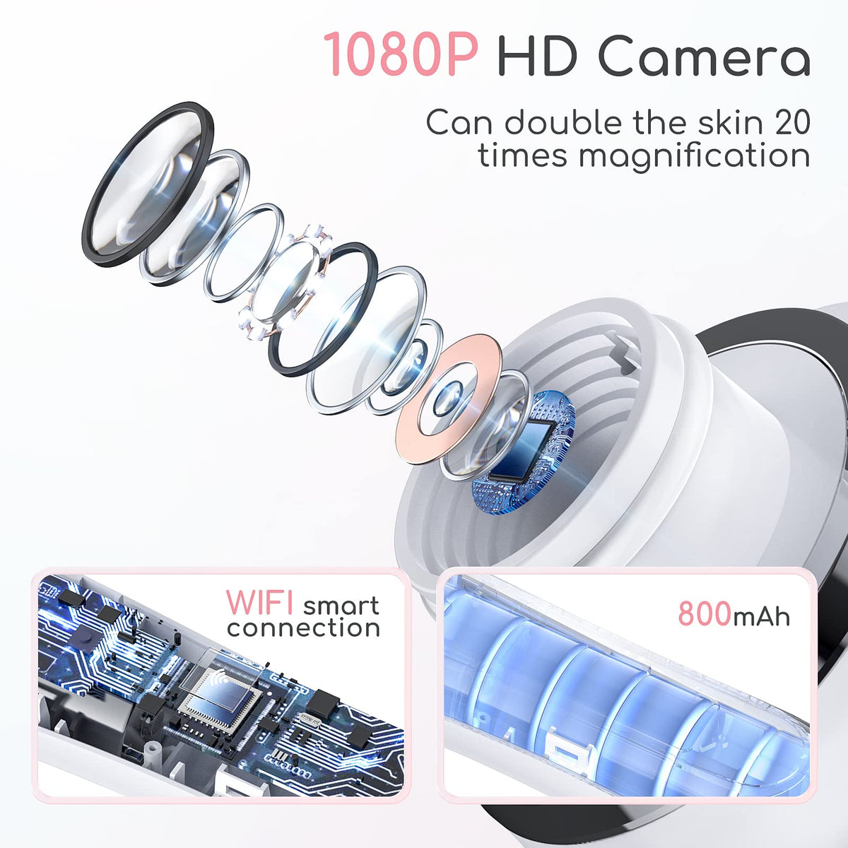 HD Camera USB Blackhead Remover Vacuum, 3 Modes 6 Suction Heads