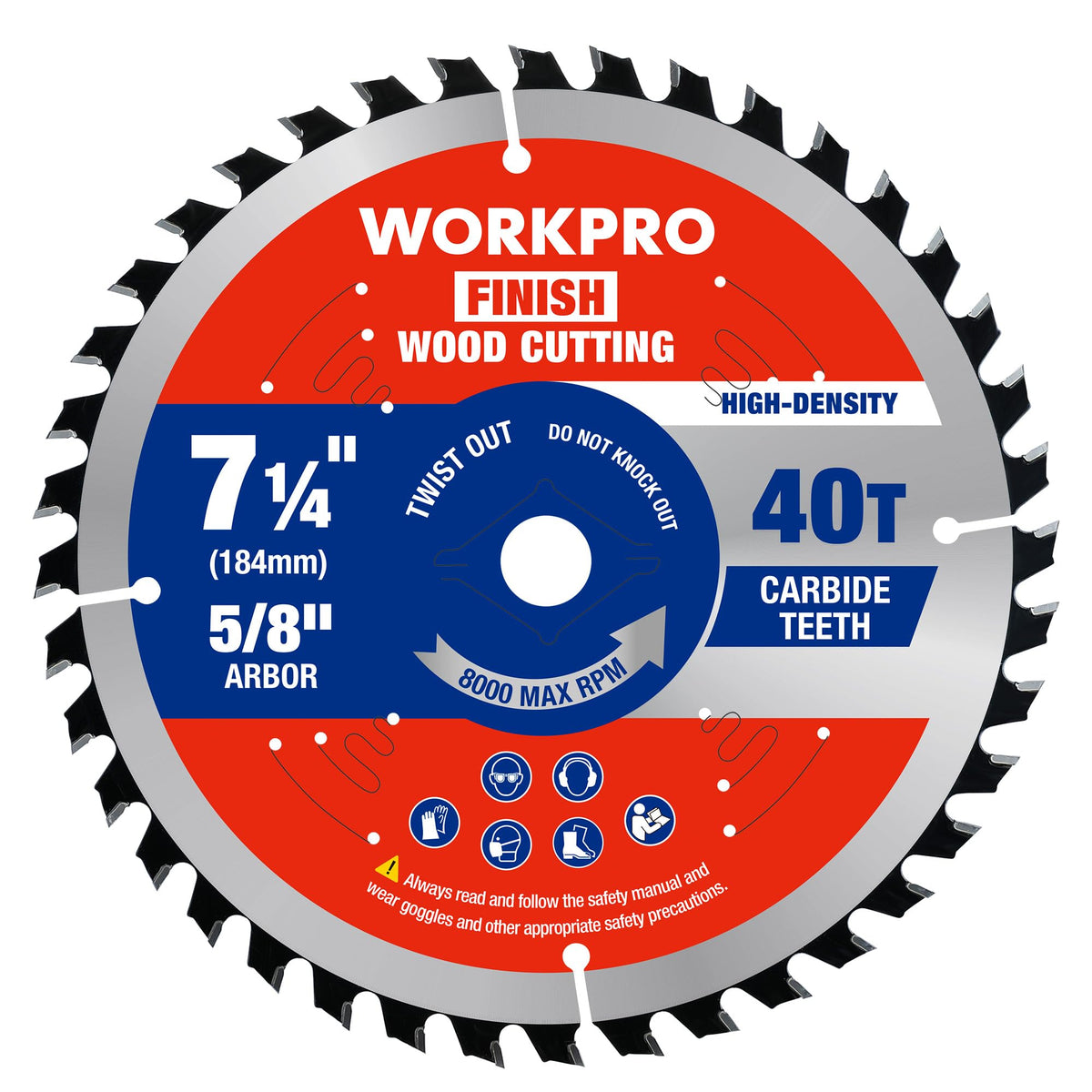 WORKPRO 7-1/4" Circular Saw Blade, 40T General Wood Cutting