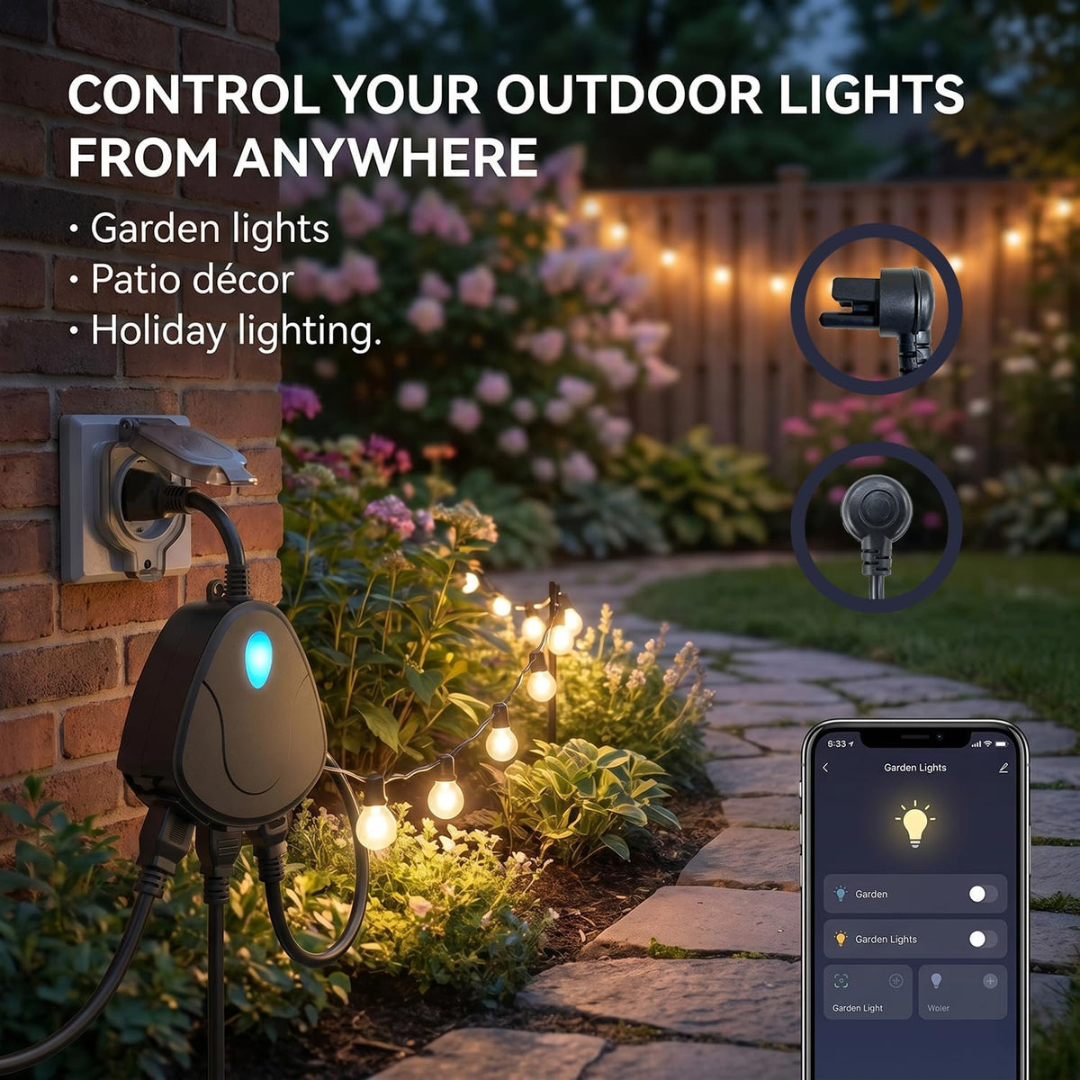 Outdoor Smart Plug 3 Outlets WiFi Power Strip, 15A 1875W Weatherproof Surge Protector with Timer Countdown