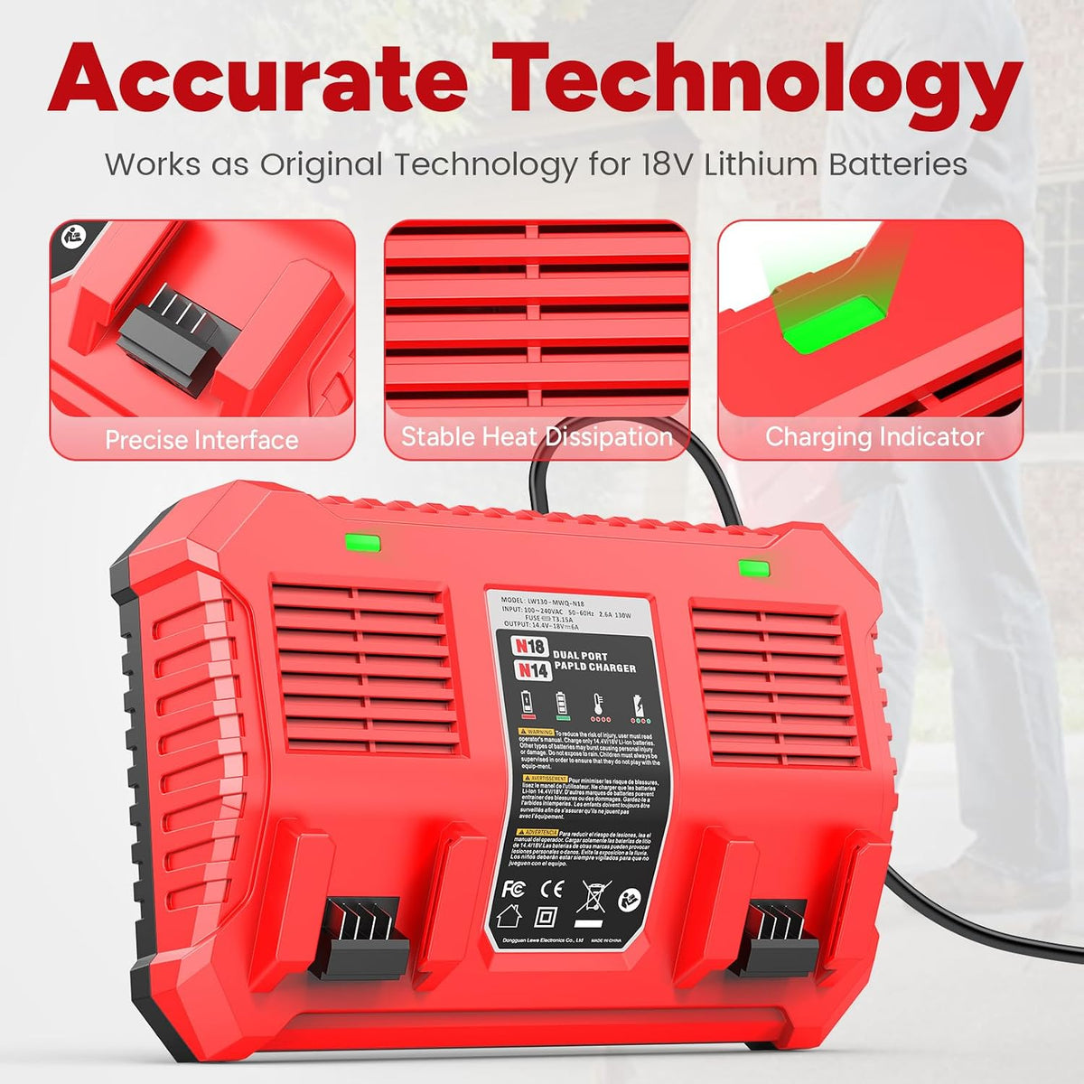 Dual Battery Charger Replace for MK-18 Milwaukee 6A Rapid Lithium Charger to Charge 14.4V-18V XC Lithium-ion Battery 48-59-1890 48-59-1812 48-11-1850 48-11-1820 48-11-1835 48-59-1802