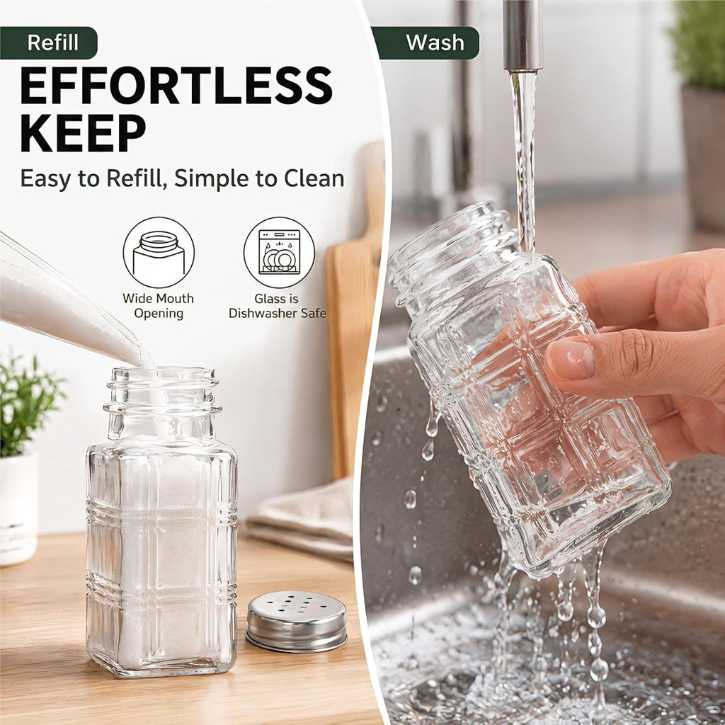 30 Pack Glass Salt and Pepper Shakers Set with Stainless Steel Lid