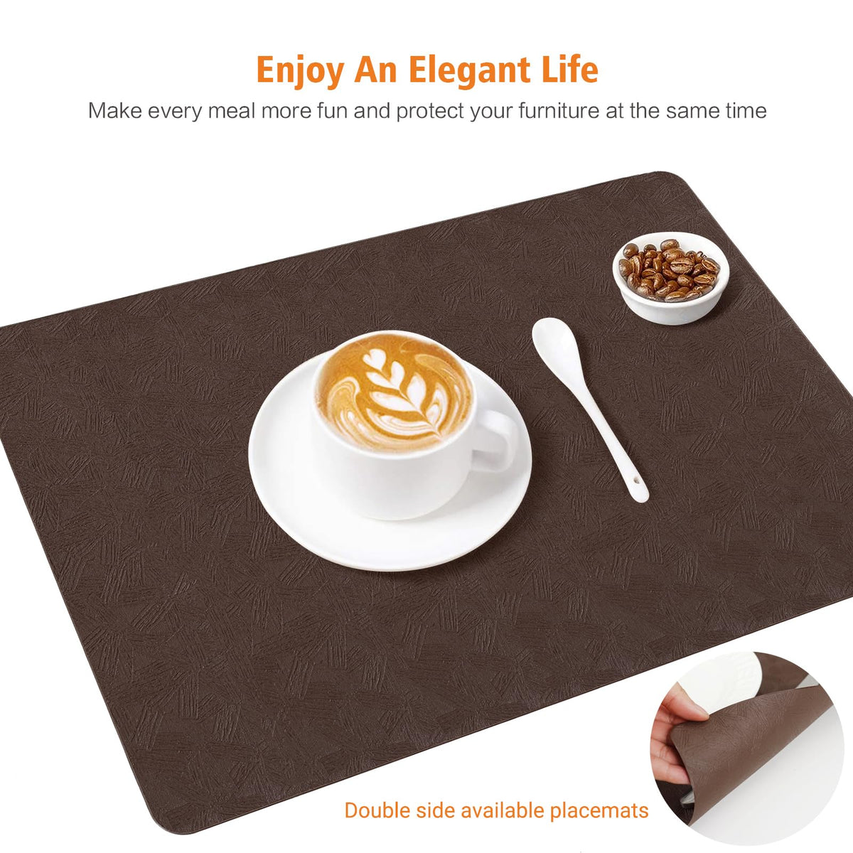 Brown Vinyl Placemats Set of 8 Waterproof Wipeable Table Mats