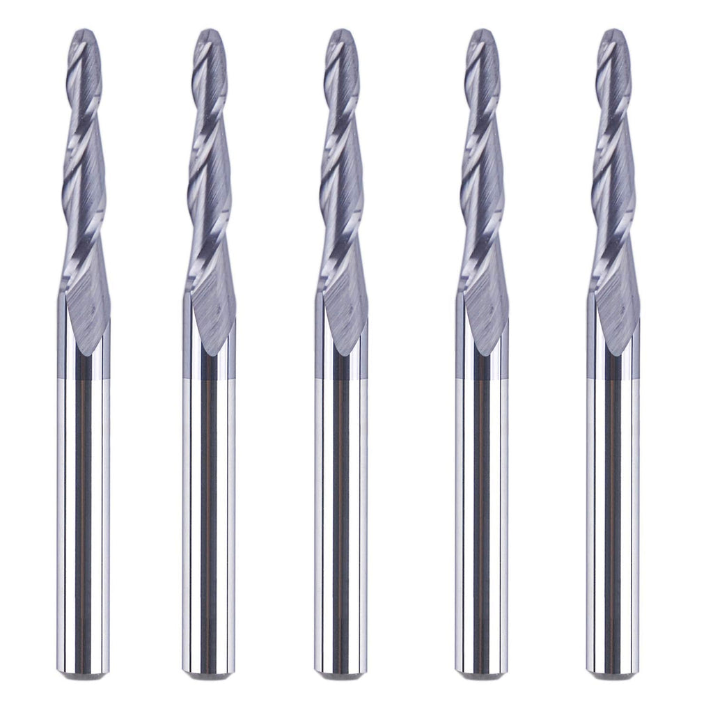 SpeTool 5Pc/Pack 1.0mm Cutting Radius(2.0mm Diameter) Tapered Ball Nose End Mill 1/8 Shank Radius with TiAlN Coated CNC Router Bit for 3D&2D Woodwork Tools