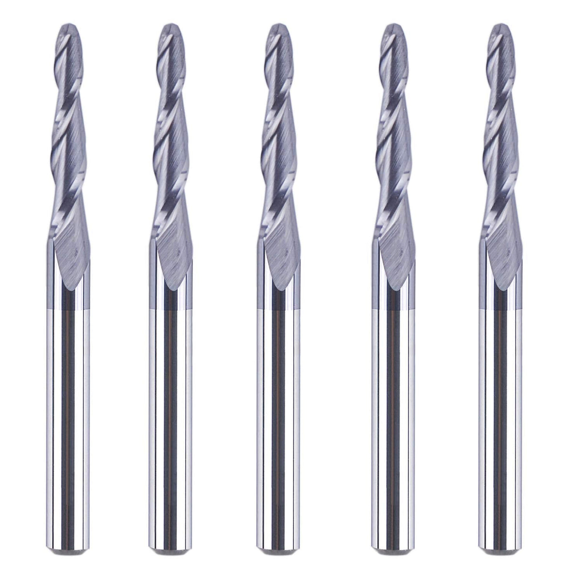 SpeTool 5Pc/Pack 1.0mm Cutting Radius(2.0mm Diameter) Tapered Ball Nose End Mill 1/8 Shank Radius with TiAlN Coated CNC Router Bit for 3D&2D Woodwork Tools