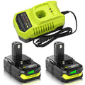 2-Pack 18V 4000mAh P108 Replacement for Ryobi 18V Battery and P117 Charger