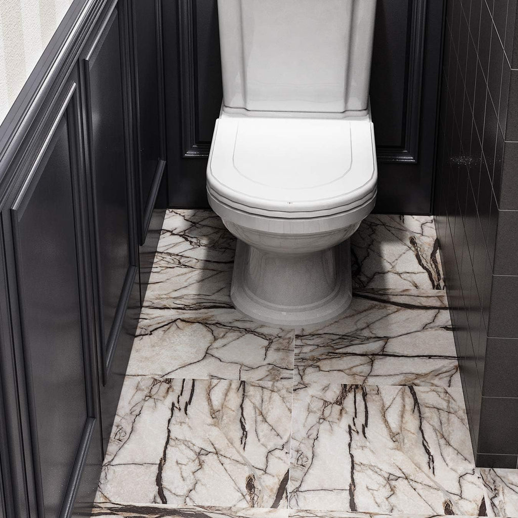 Peel and Stick Floor Tile Marble 12X12 4pcs Beige Black Tan Self Adhesive Floor Tiles Waterproof Vinyl Flooring Sheet
