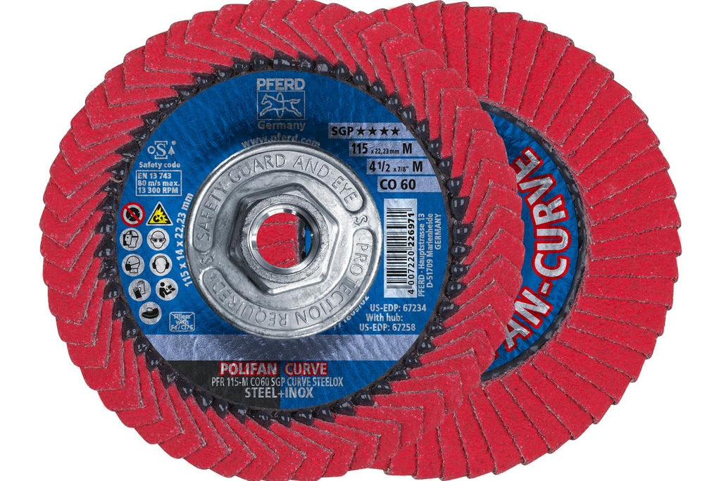 PFERD Tools POLIFAN-Curve Ceramic Oxide Flap Disc, 4-1/2"x 5/8-11, 60 Grit