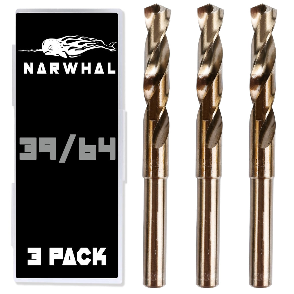 Narwhal 39/64 Drill Bit (3 Pack - 1/2 Inch Shank) Cobalt for Metal & Steel
