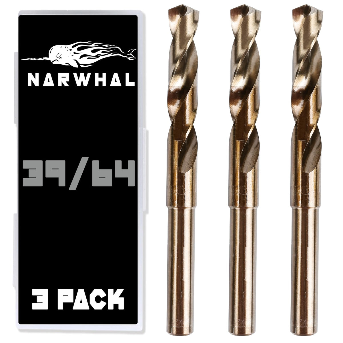 Narwhal 39/64 Drill Bit (3 Pack - 1/2 Inch Shank) Cobalt for Metal & Steel