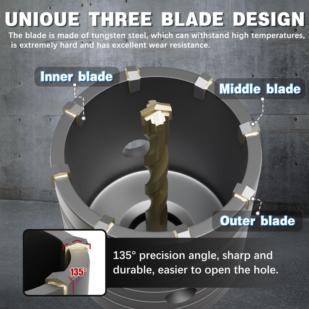 METOTY 6-5/16" Concrete Hole Saw,160mm Masonry Hole Saw, with 220mm SDS Plus Shank Connecting Rod for Concrete Brick Cement Stone Wall Drilling Home Improvement