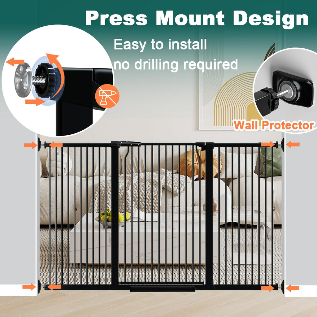 40.5" x 72.3-76.7" Extra-Tall & Extra-Wide Adjustable Hardware/Pressure-Mounted Pet & Child Safety Gate with Dual-Lock Walk-Through Swing Door for Stairs, Hallways & Wide Doorways