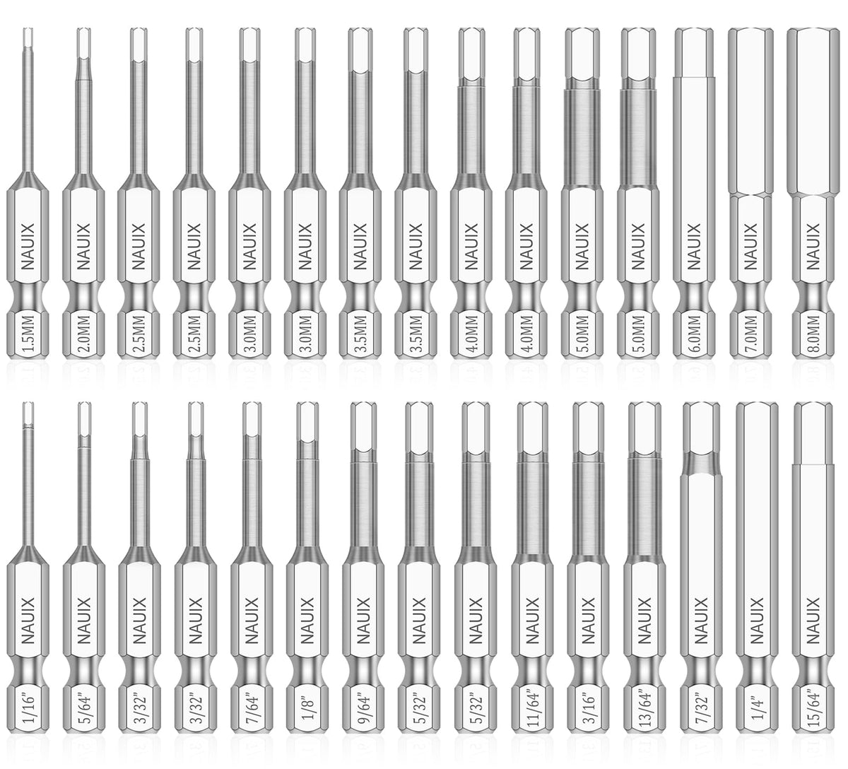 NAUIX 30-Piece Hex Head Allen Wrench Drill Bit Set (Metric & SAE)