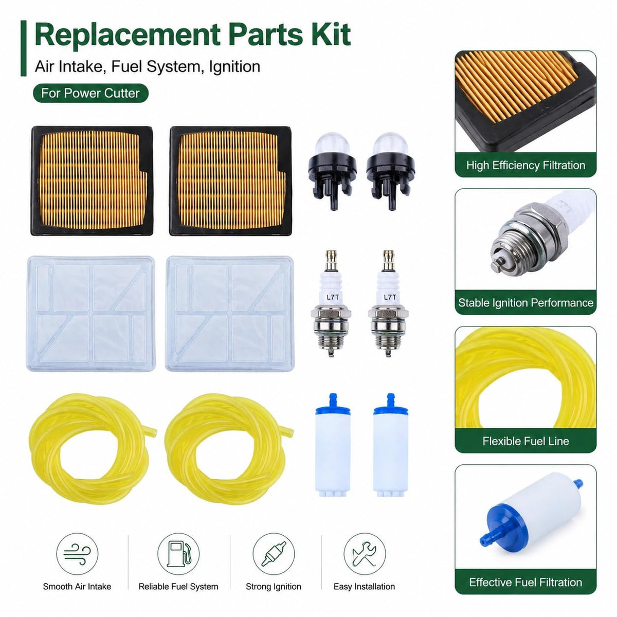 Replacement Tune Up Kit for Husqvarna K760 K770 K750, Air Filter Spark Plug Fuel Filter Primer Bulb Fuel Line, Replaces 574362302 574362301 506264101 188-512-1 530047721, Power Cutter Parts