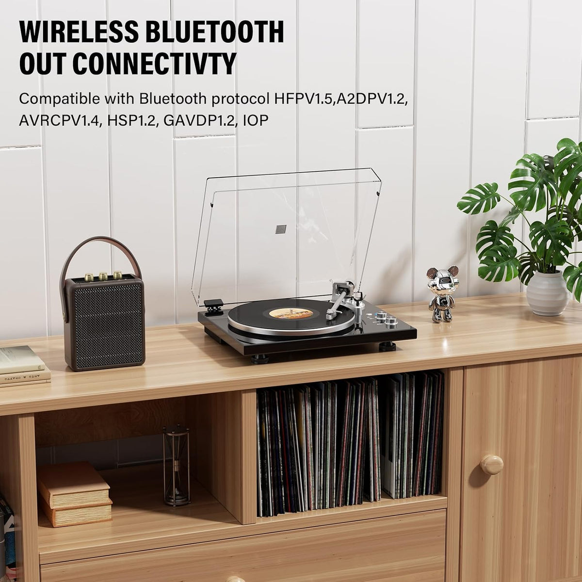 Belt Drive Turntable for Vinyl Record Player and Bluetooth Output | Built-in Phono Preamp,USB Digital Output,Magnetic