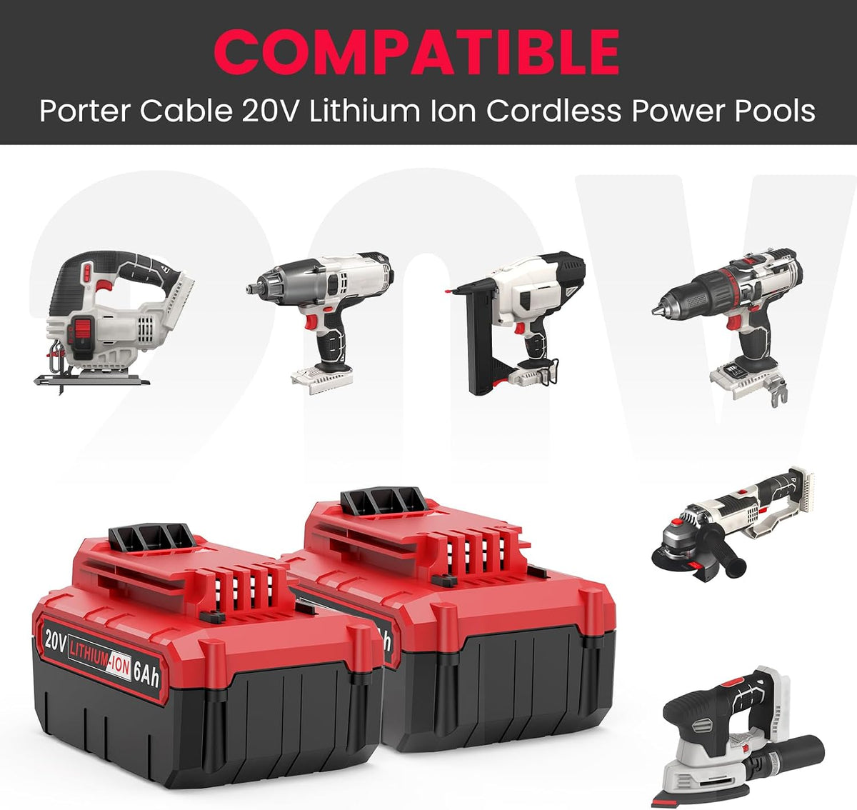 Labtec 2-Pack 6.0Ah 20V Battery PCC685L and Battery Charger Kit Compatible with Porter-Cable