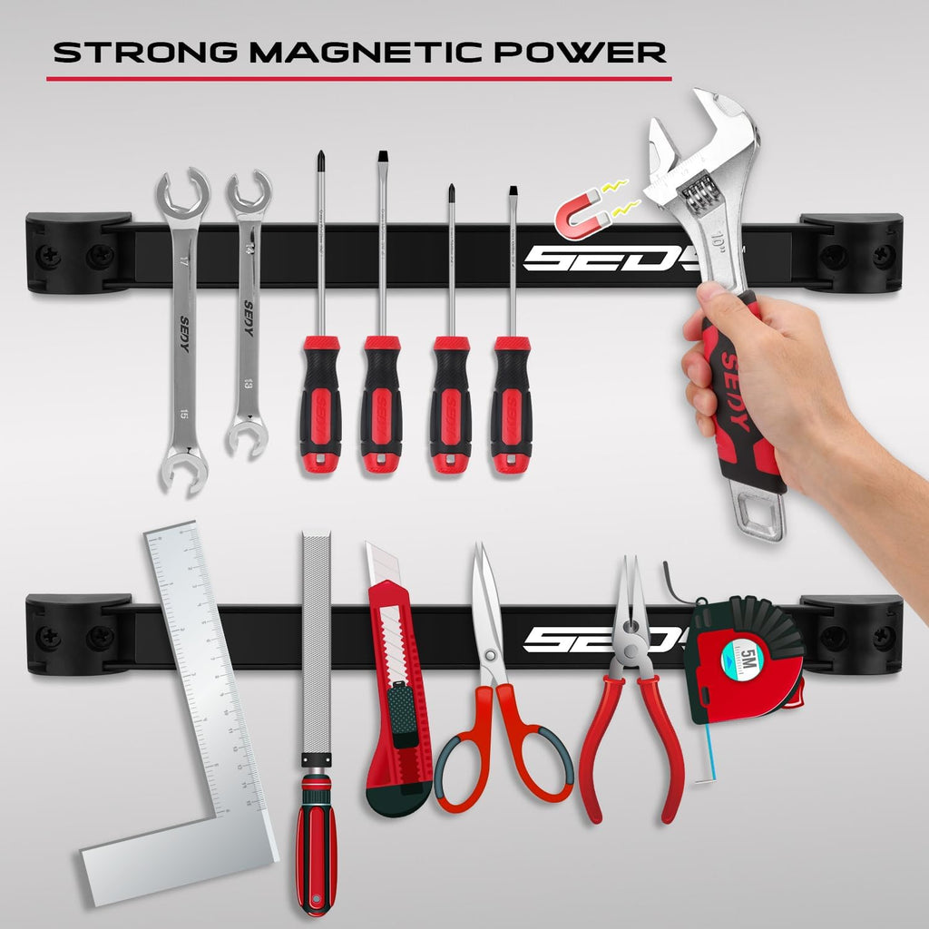 Magnetic Tool Holder Storage Organizer: 7-Piece Garage Wall Mount Rack Organization Strip Power Magnet Organizers