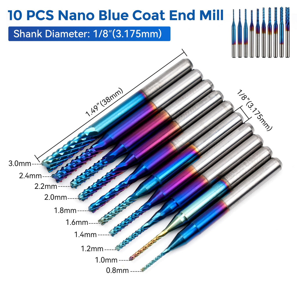 LUNYEE 40Pcs End Mills CNC Router Bits, 1/8" Shank Milling Bit Storage Tray