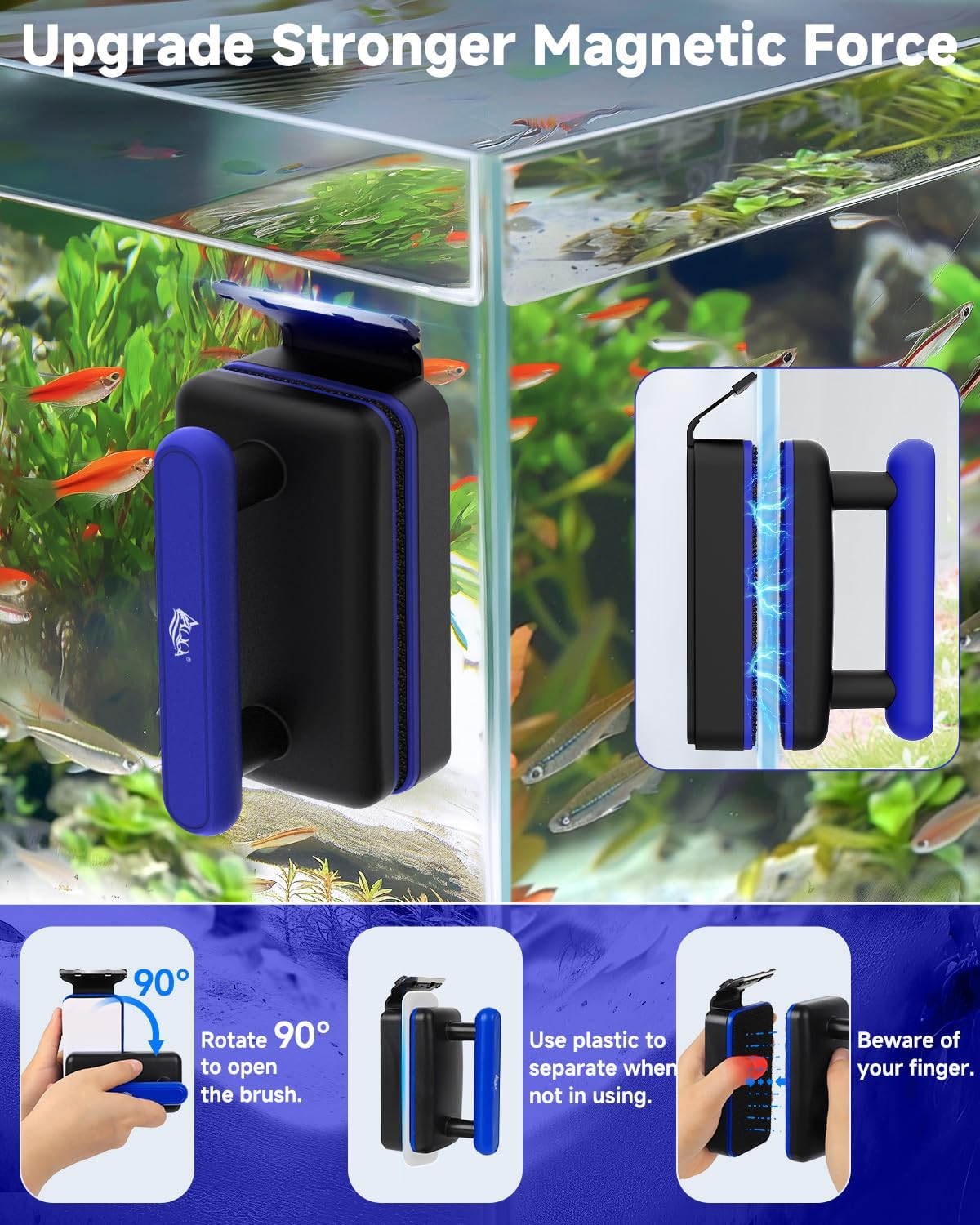 Aquarium Glass Cleaner, Double Side Algae Scraper with 2 Blades