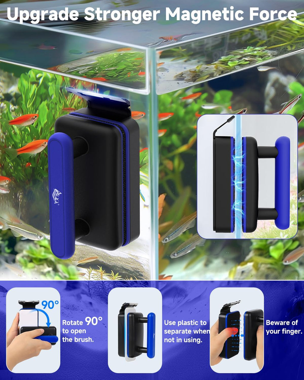 Aquarium Glass Cleaner, Double Side Algae Scraper with 2 Blades