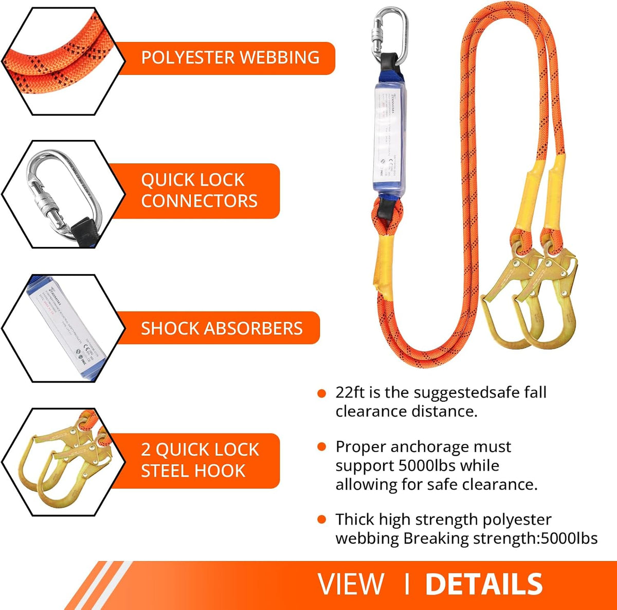 TRSMIMA Safety Harness Fall Protection - Harness Kit for Men Construction | Fall Arrest Roofing Harness Kit Men Full